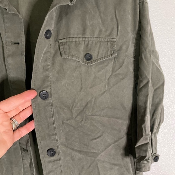 ZARA Trafaluc TRF Olive Oversized Shirt Dress w/ Frill Ruffle Small Lagenlook - Picture 5 of 10